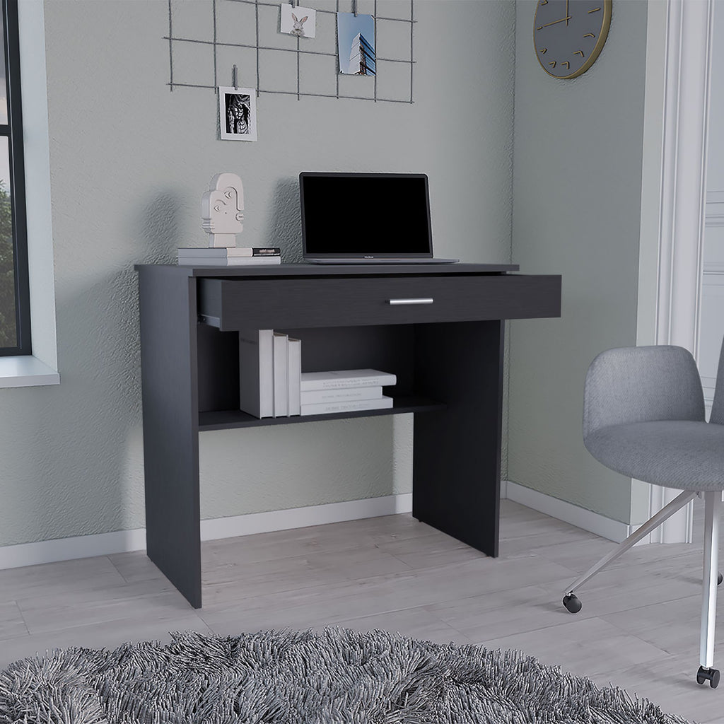 Montana Black Desk with Drawer and Lower Storage Shelf