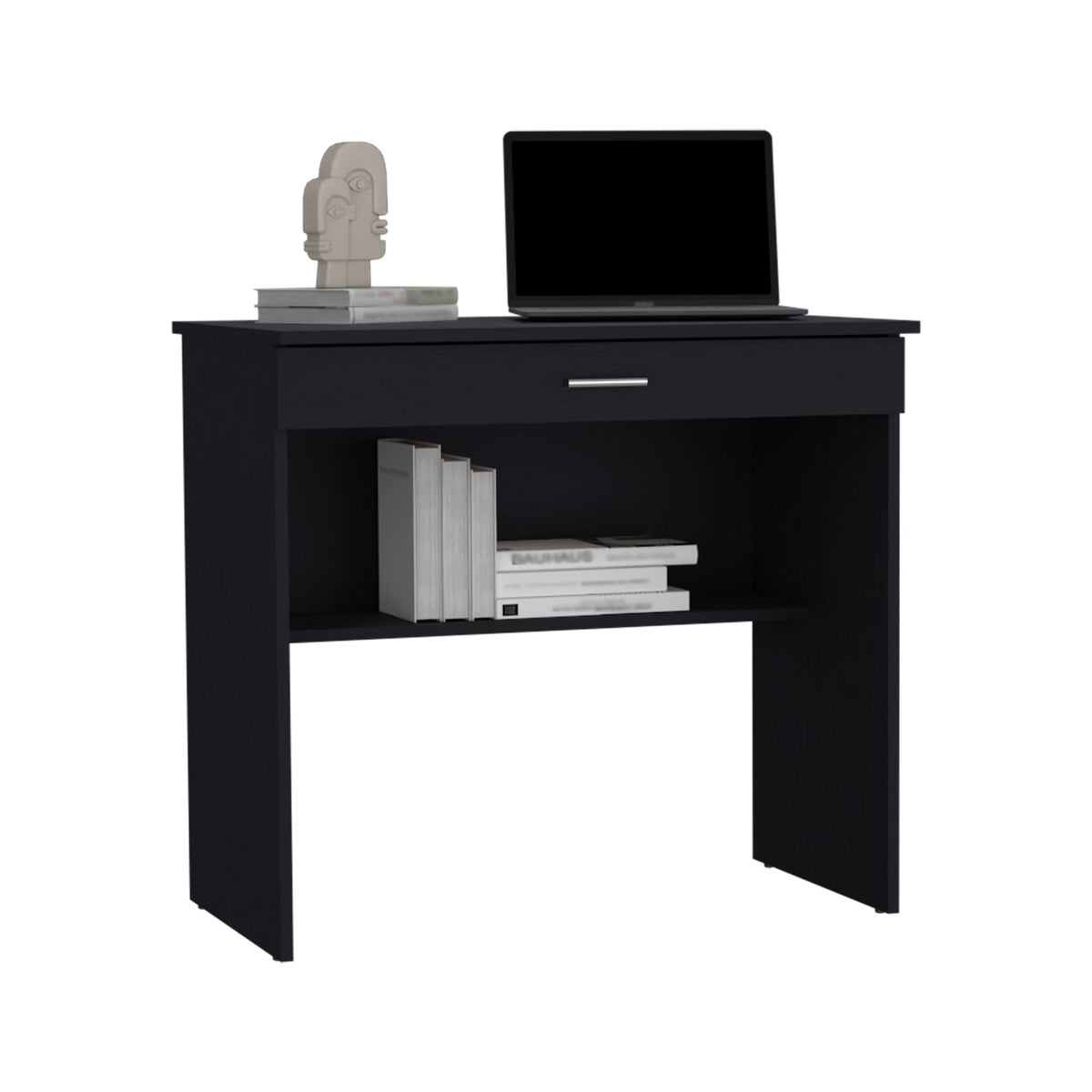 Montana Black Desk with Drawer and Lower Storage Shelf