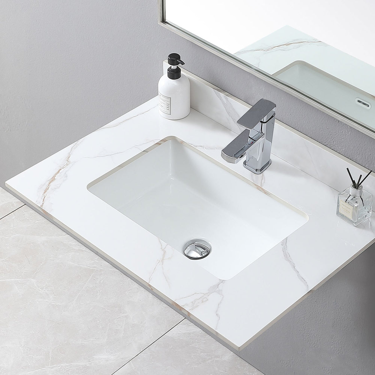 Carrara Gold Vanity Top with Undermount Sink and Backsplash