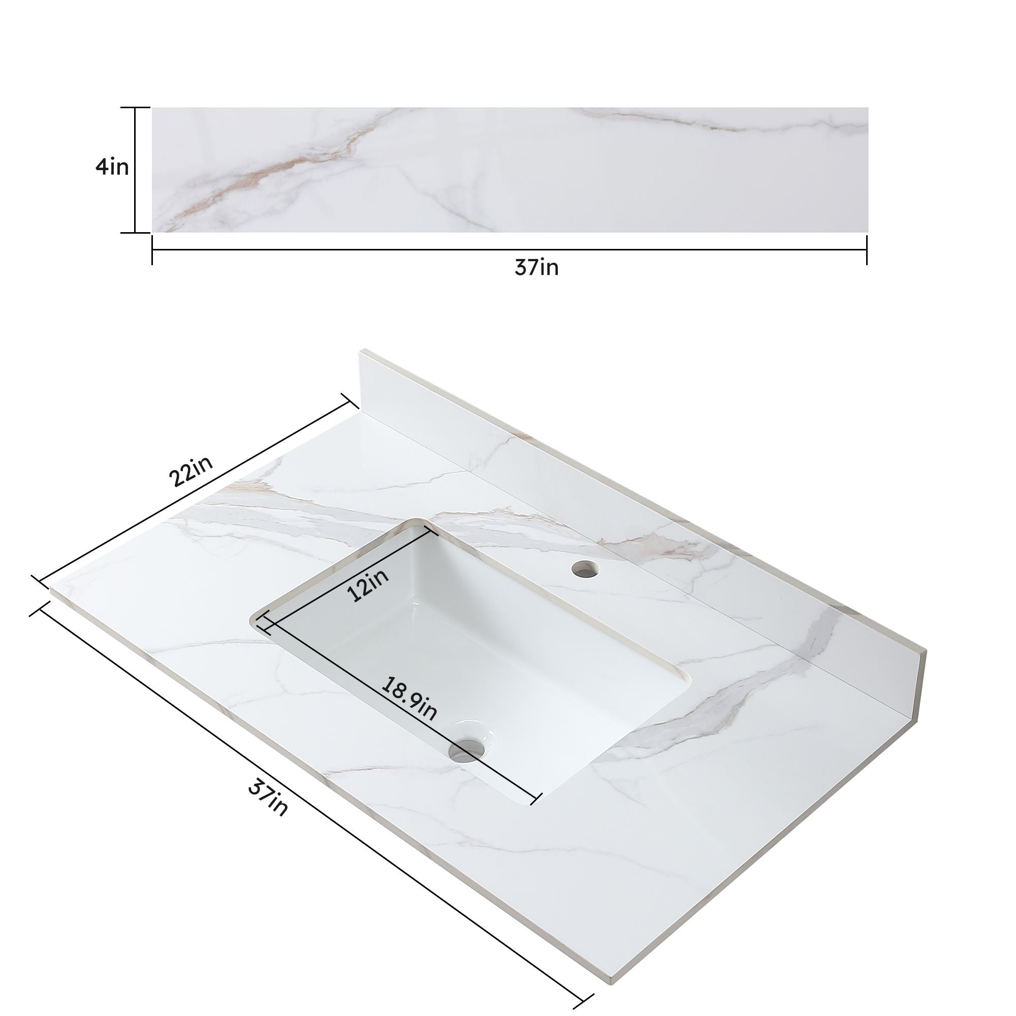 Montary 37inch bathroom vanity top stone carrara gold new style tops with rectangle undermount ceram