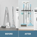 Wall-Mounted Mop and Broom Holder With Four Grips and Four Hooks