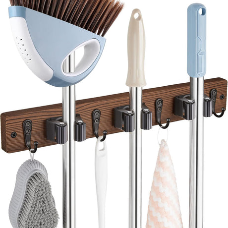 Wall-Mounted Mop and Broom Holder for Kitchen, Laundry, and Garden Tools