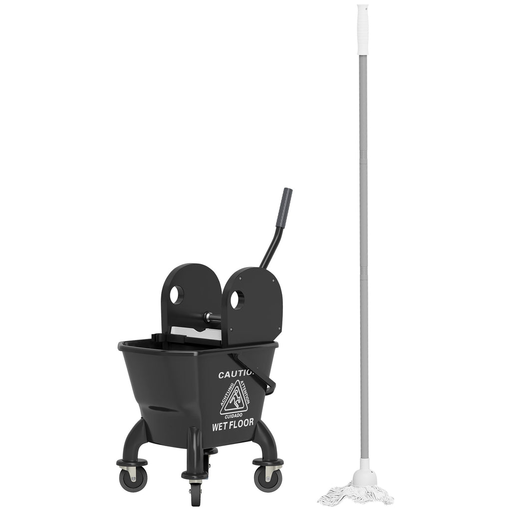 Wheeled Mop Bucket and Down-Press Wringer Set