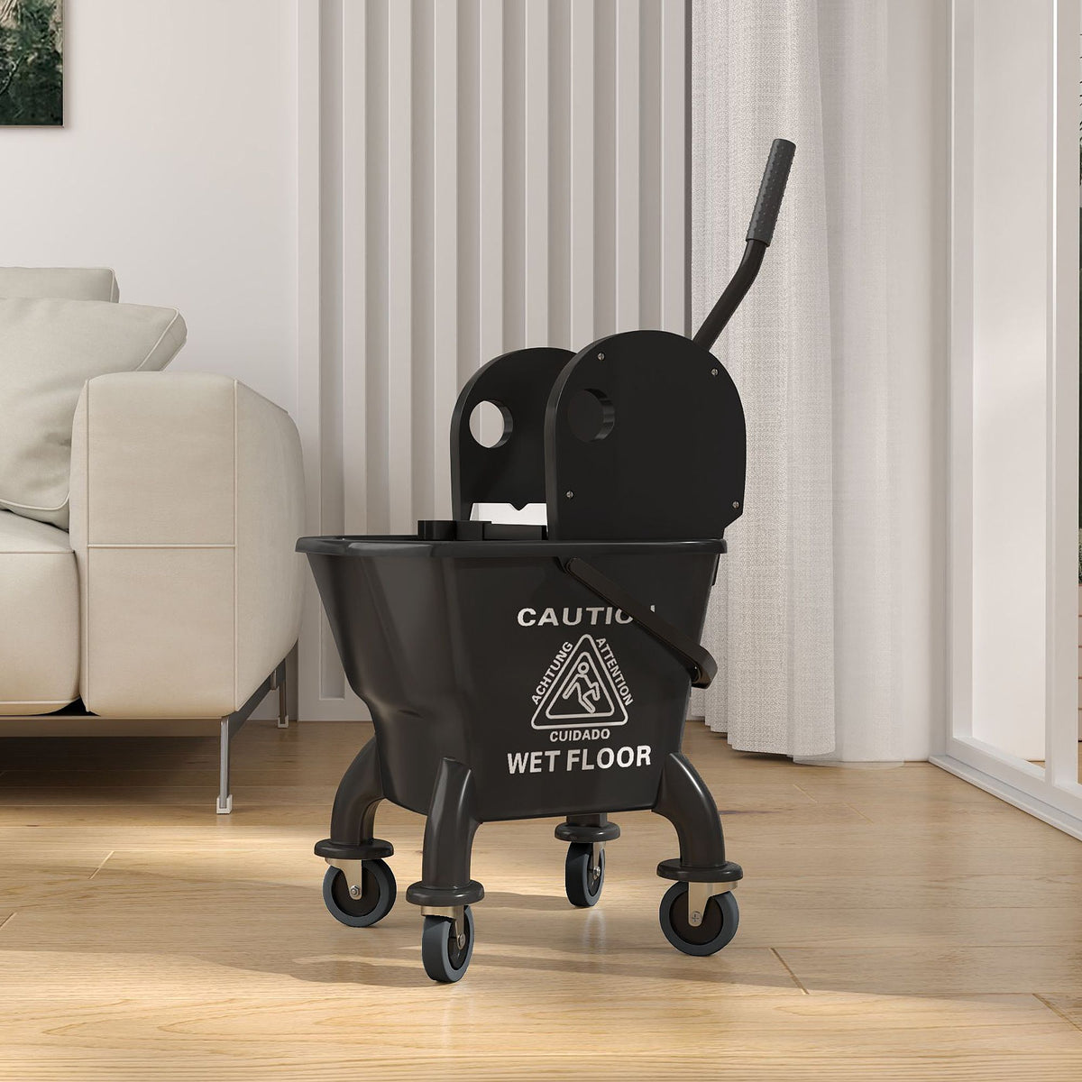 Wheeled Mop Bucket and Down-Press Wringer Set