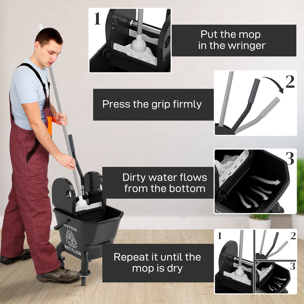 Wheeled Mop Bucket and Down-Press Wringer Set