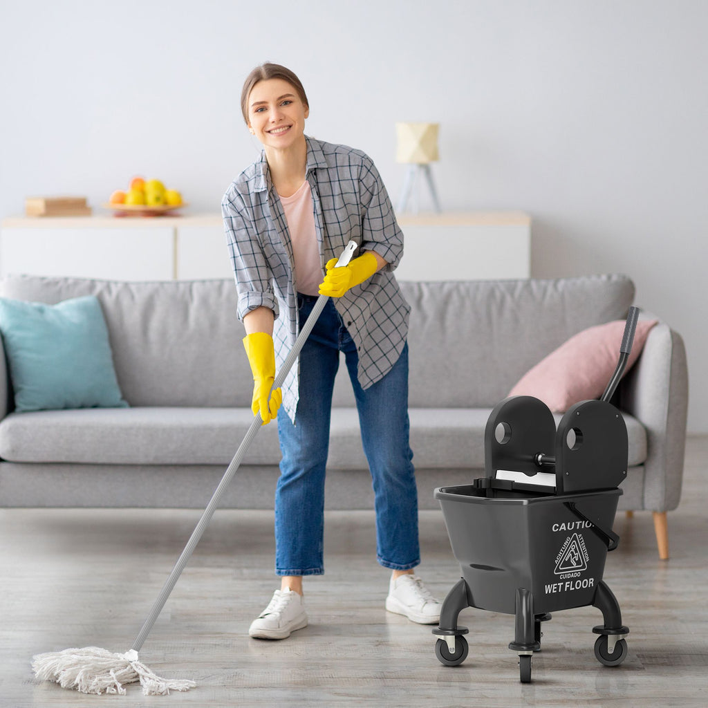 Wheeled Mop Bucket and Down-Press Wringer Set