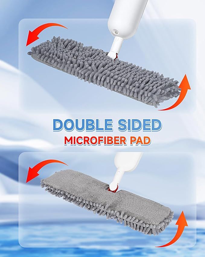 Mop for Floor Cleaning - 2-in-1 Double-Sided Microfiber Spray Mop with Flip Design, 3 Reusable Pads