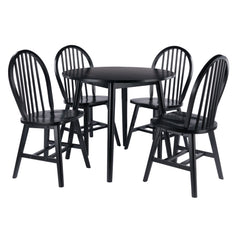 Moreno 5-Pc Drop Leaf Dining Table with Windsor Chairs - Black