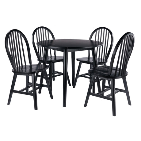 Moreno 5-Pc Drop Leaf Dining Table with Windsor Chairs - Black