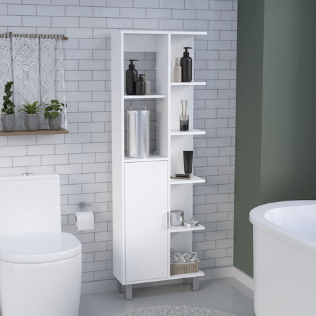 White Linen Bathroom Cabinet with Seven Shelves