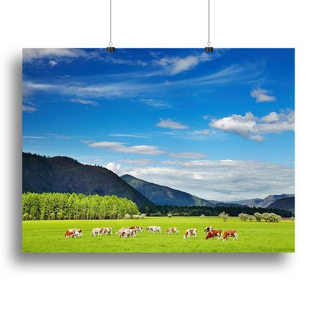 Mountain Landscape With Grazing Cows Wall Art