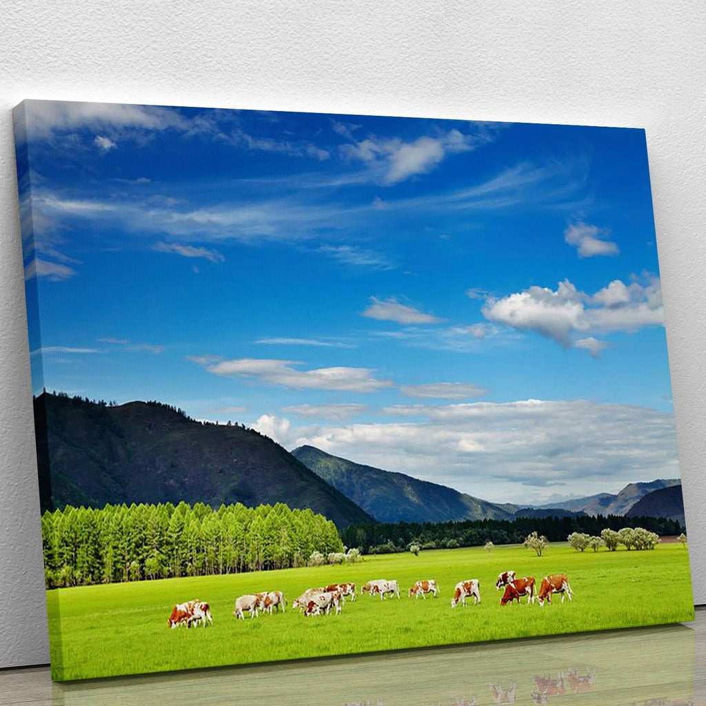 Mountain Landscape With Grazing Cows Wall Art