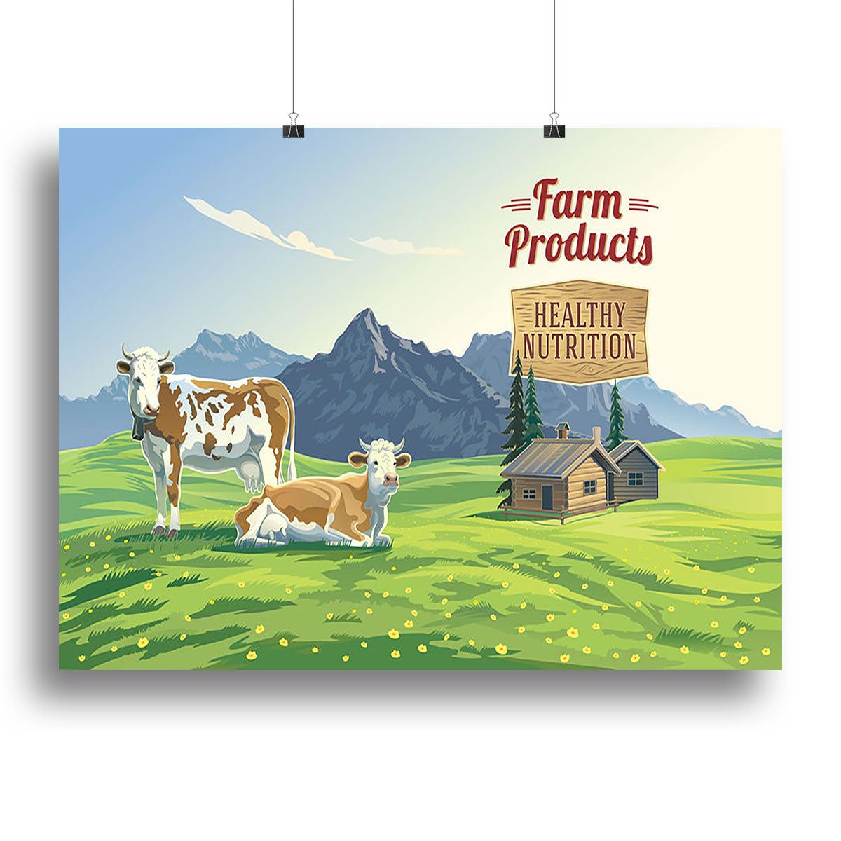 Mountain Landscape with Two Cows Wall Art