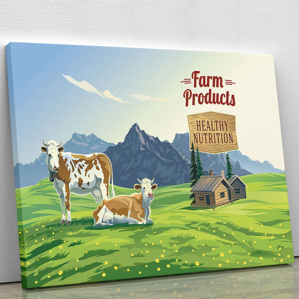 Mountain Landscape with Two Cows Wall Art