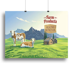 Mountain Landscape with Two Cows Wall Art