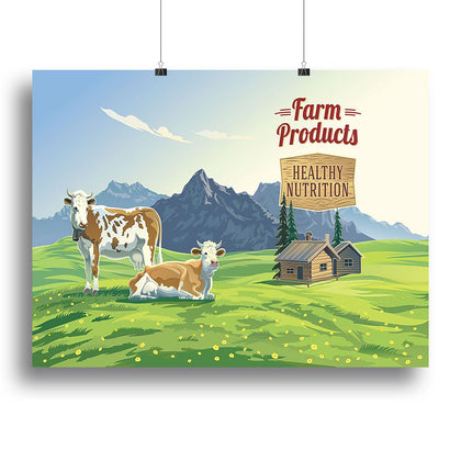 Mountain Landscape with Two Cows Wall Art