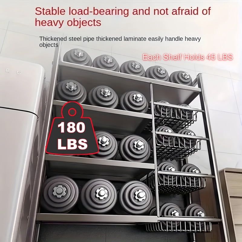 Movable Kitchen Rack w/ Wheels, practical 4 Tier Storage Cart w/ 3 Mesh Baskets, Metal