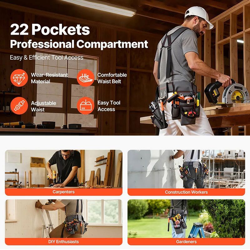 Multi-Pocket Adjustable Utility Tool Belt for Outdoor Repairs