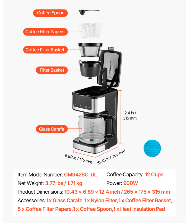 Multi-functional Programmable Coffee Maker - 12-Cup Steeped Coffee Machine with Touch Screen