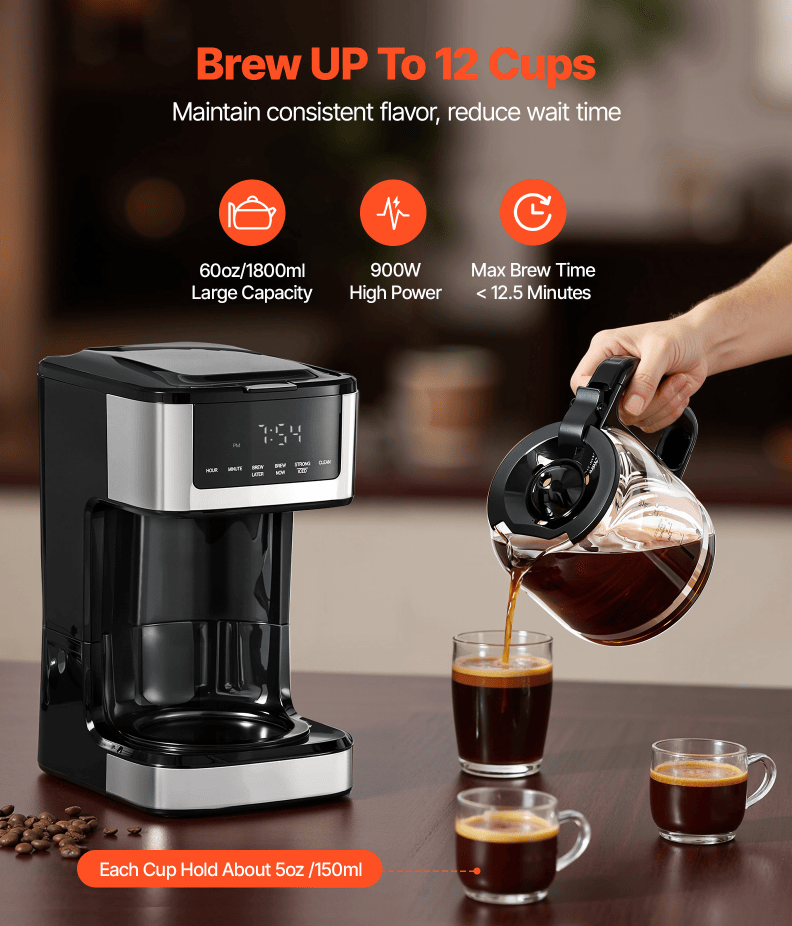 Multi-functional Programmable Coffee Maker - 12-Cup Steeped Coffee Machine with Touch Screen