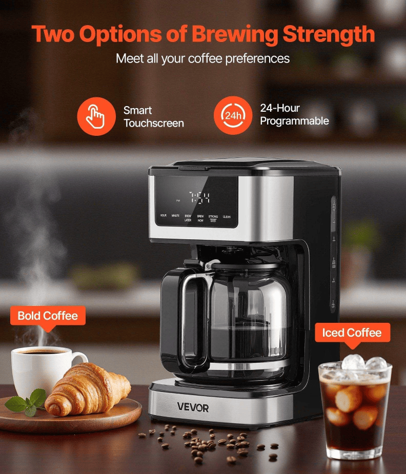Multi-functional Programmable Coffee Maker - 12-Cup Steeped Coffee Machine with Touch Screen