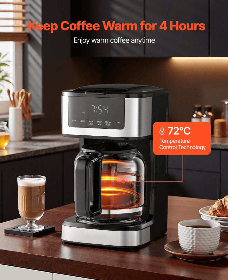 Multi-functional Programmable Coffee Maker - 12-Cup Steeped Coffee Machine with Touch Screen