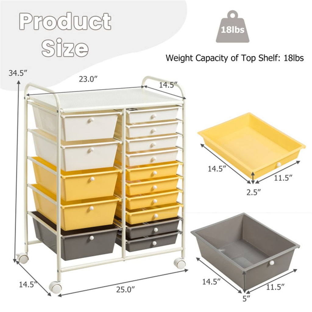 15-Drawer Rolling Storage Cart for Home and Office Organization