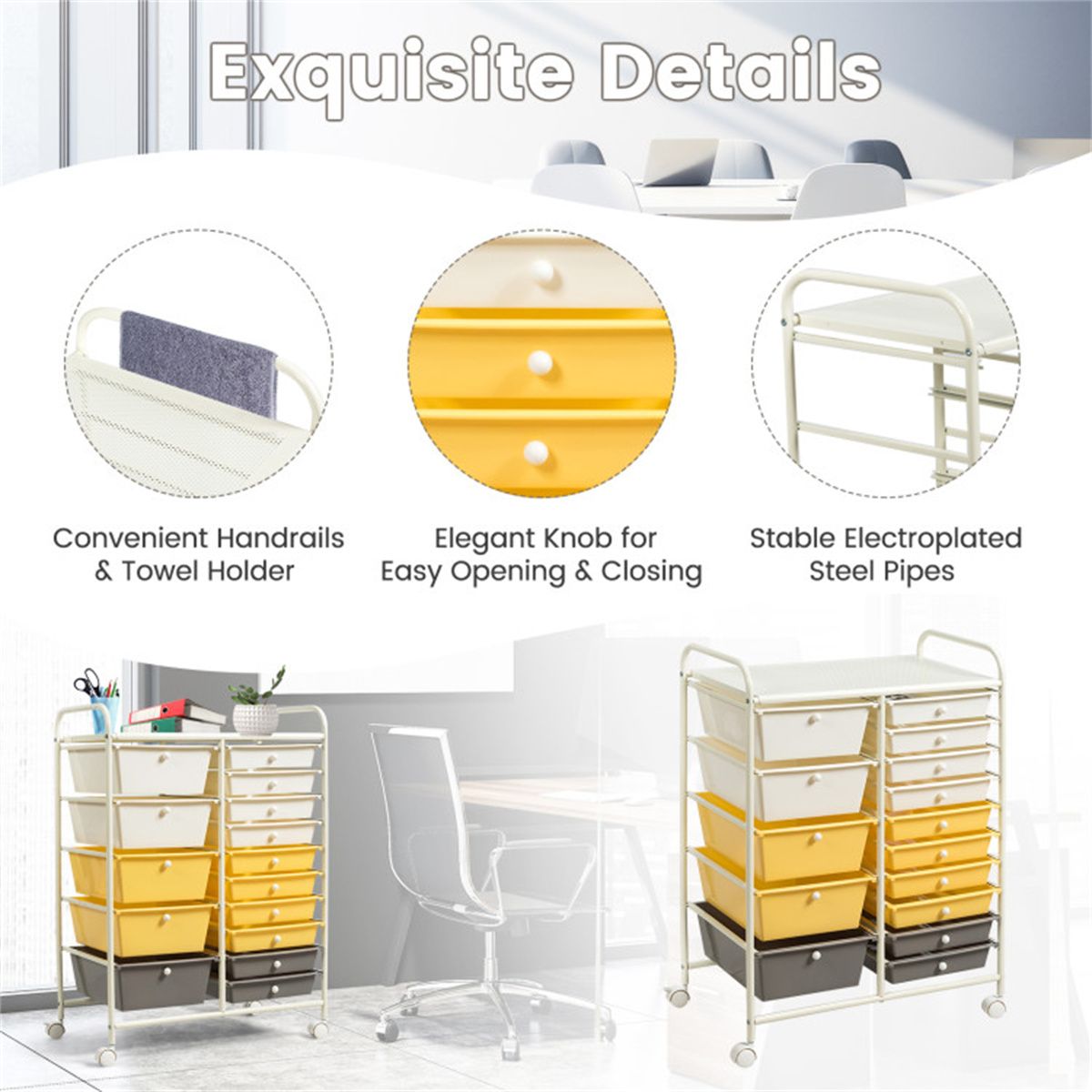 15-Drawer Rolling Storage Cart for Home and Office Organization
