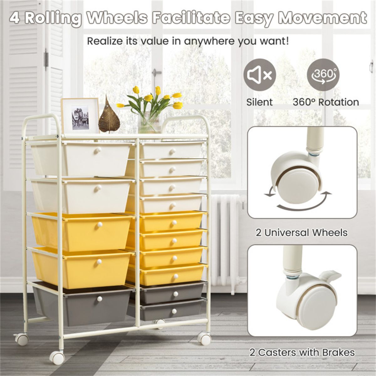 15-Drawer Rolling Storage Cart for Home and Office Organization