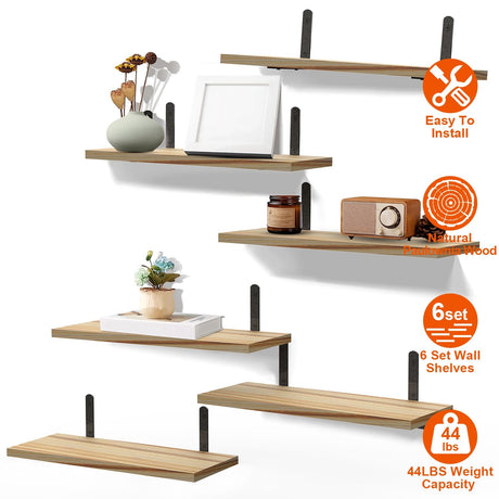 Set of 6 Floating Wall Shelves for Stylish Storage and Decor