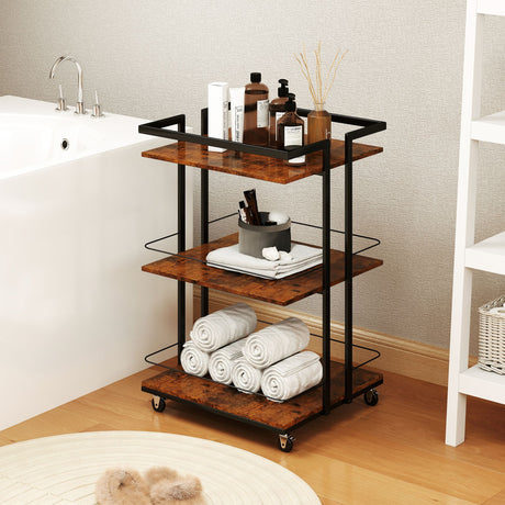 Three-Tier Rolling Salon Cart with Lockable Universal Wheels