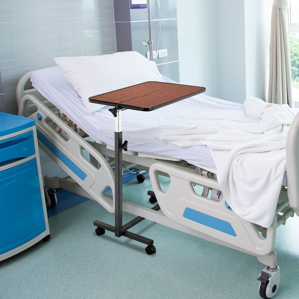 Adjustable Mobile Overbed Table with Tilting Top