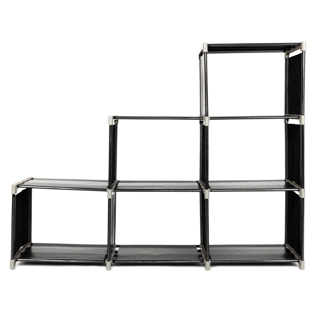 Compact Three-Tier Storage Shelf with Six Compartments