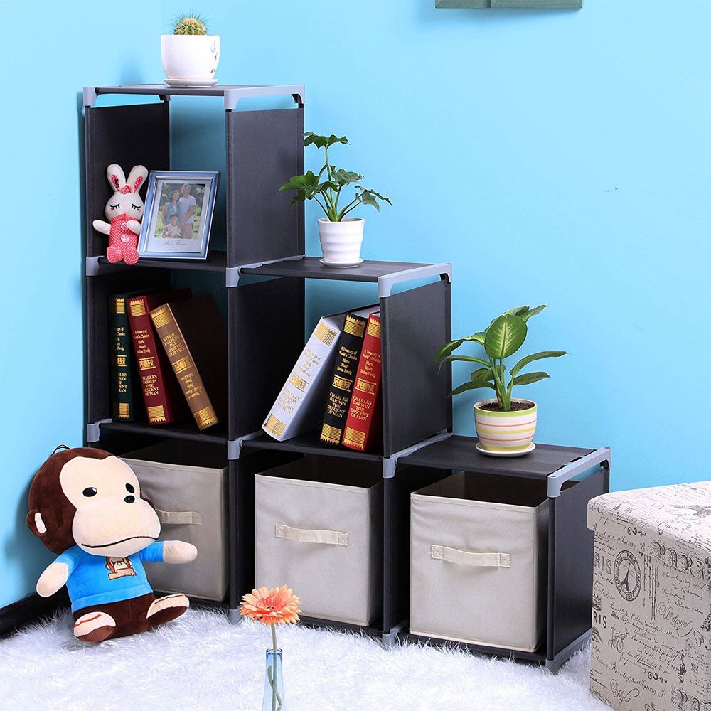 Compact Three-Tier Storage Shelf with Six Compartments