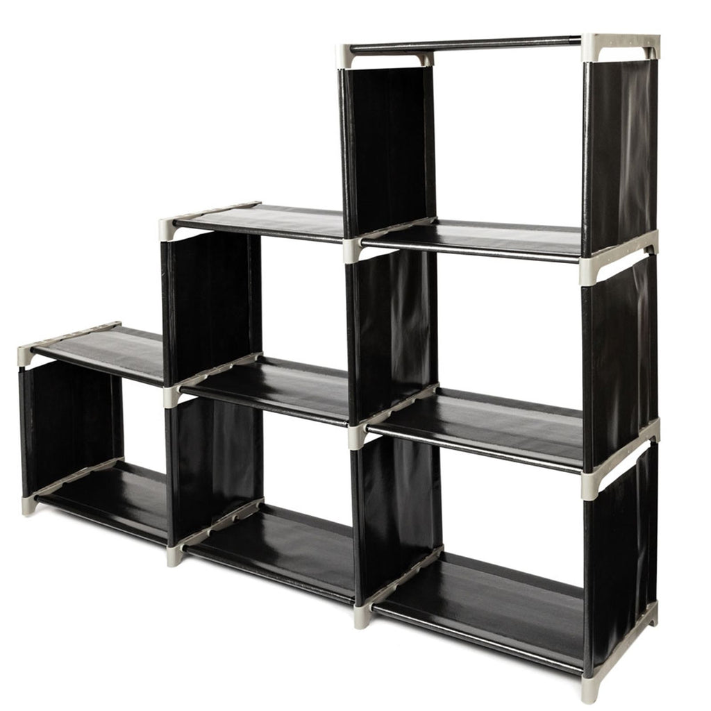 Compact Three-Tier Storage Shelf with Six Compartments