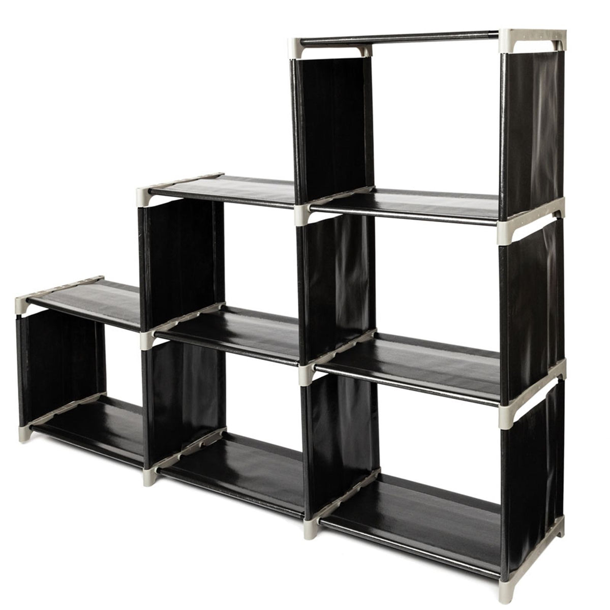 Compact Three-Tier Storage Shelf with Six Compartments