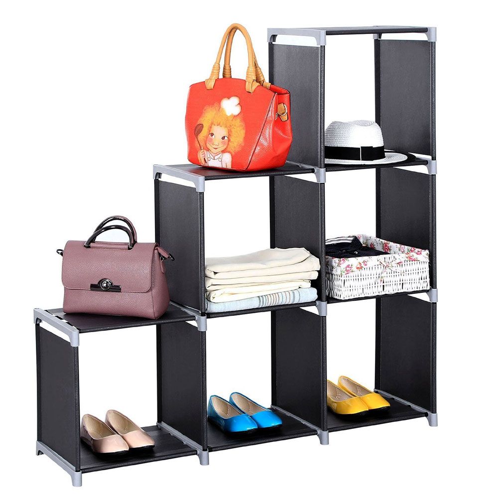 Compact Three-Tier Storage Shelf with Six Compartments