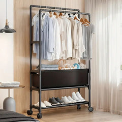 Multifunctional Coat Rack with Baskets & Wheels, Shoe Shelf