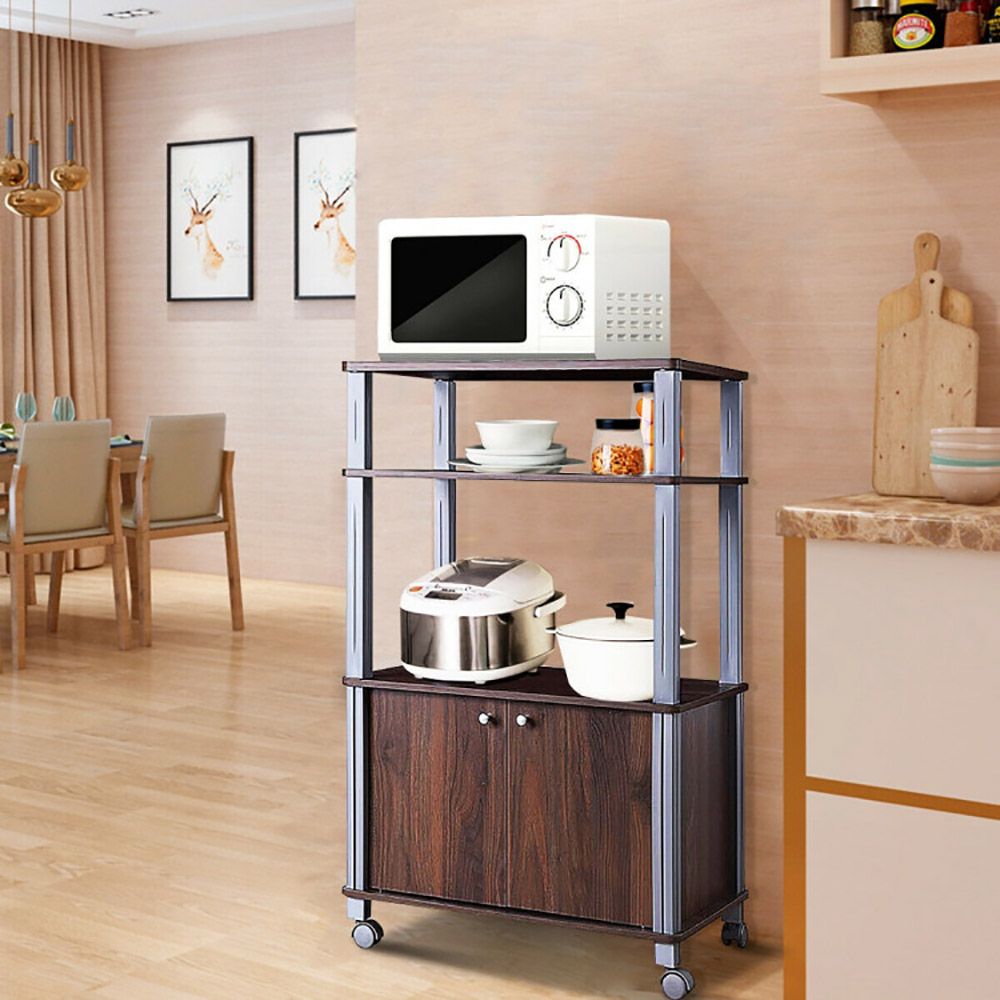 Multifunctional Rolling Kitchen Baker's Rack with 2-Tier Shelf and Cabinet