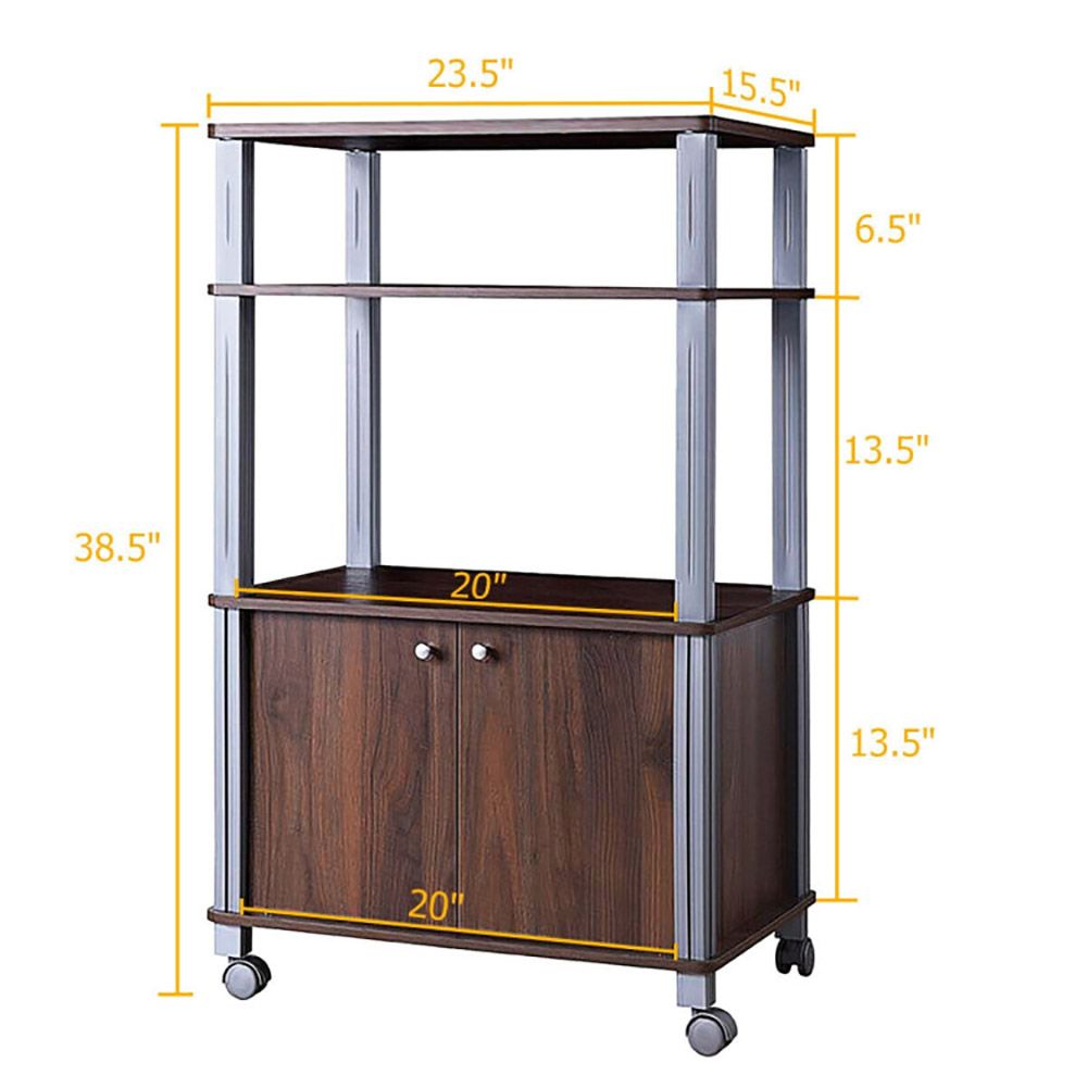 Multifunctional Rolling Kitchen Baker's Rack with 2-Tier Shelf and Cabinet
