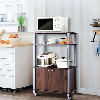 Multifunctional Rolling Kitchen Baker's Rack with 2-Tier Shelf and Cabinet