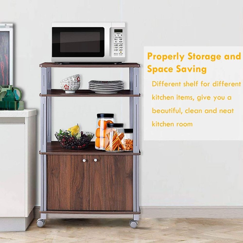Multifunctional Rolling Kitchen Baker's Rack with 2-Tier Shelf and Cabinet