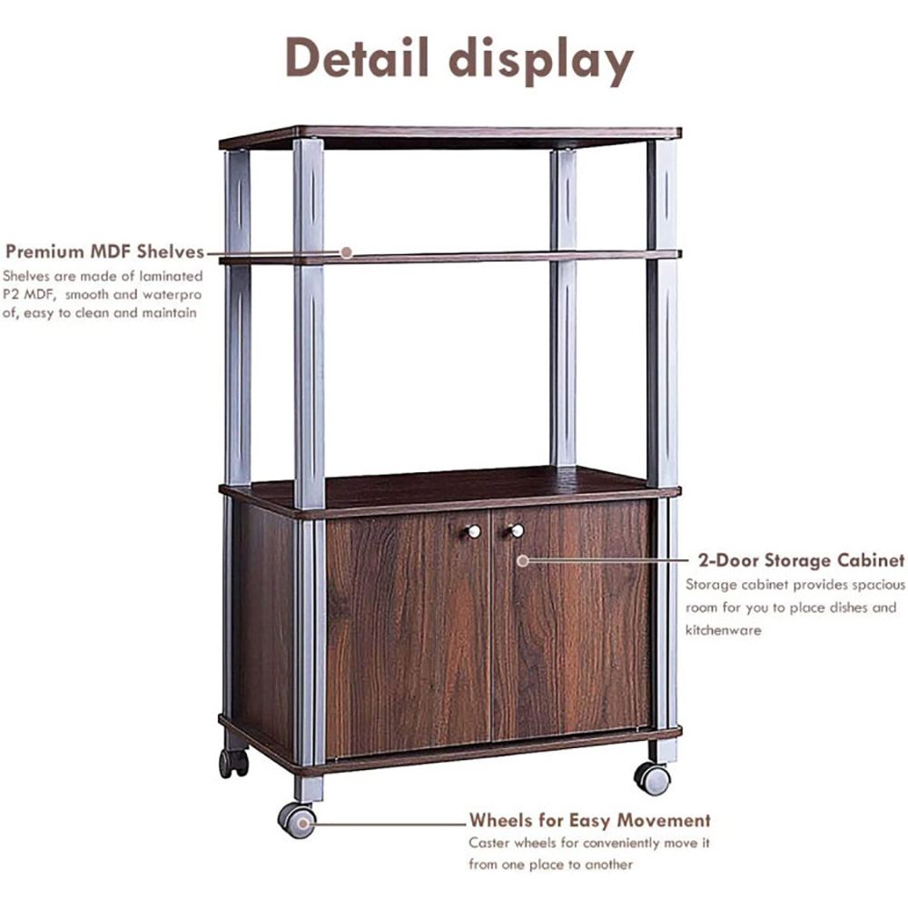 Multifunctional Rolling Kitchen Baker's Rack with 2-Tier Shelf and Cabinet