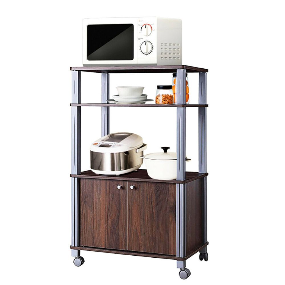 Multifunctional Rolling Kitchen Baker's Rack with 2-Tier Shelf and Cabinet