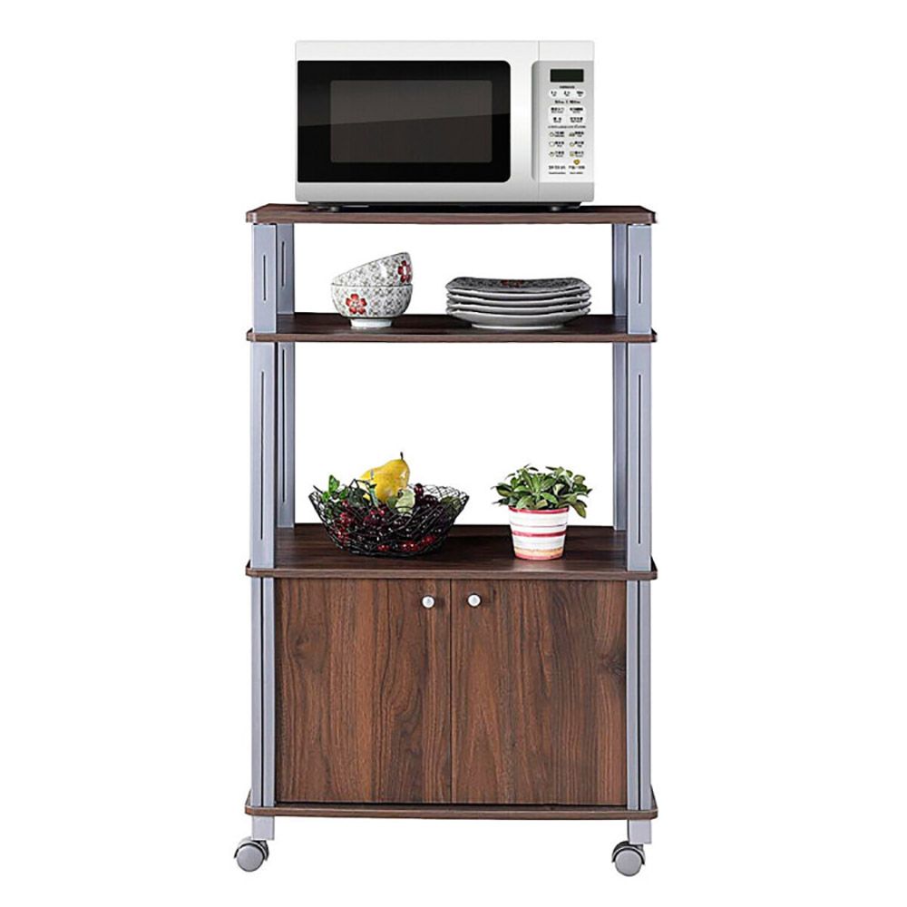 Multifunctional Rolling Kitchen Baker's Rack with 2-Tier Shelf and Cabinet