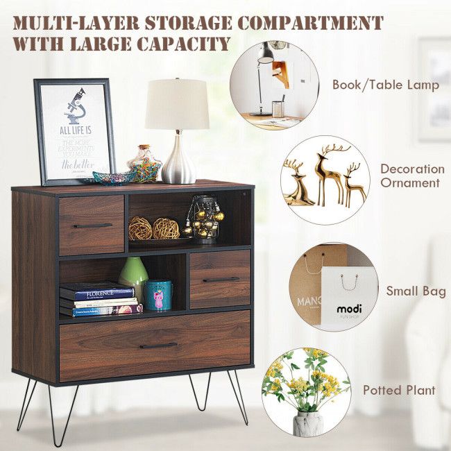 Walnut Sideboard with Layered Open and Concealed Storage
