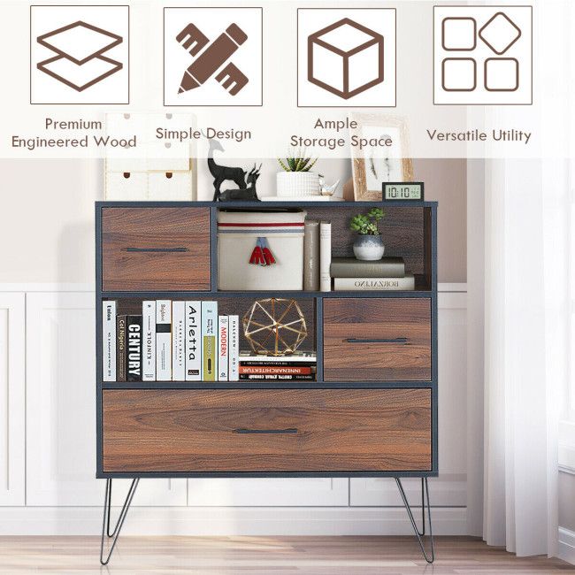 Walnut Sideboard with Layered Open and Concealed Storage
