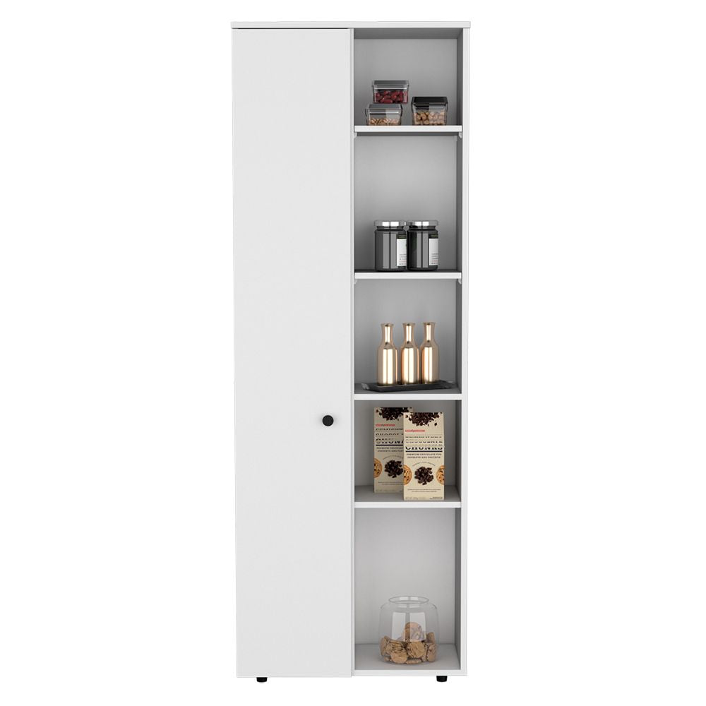 Multistorage Kitchen Pantry with Multiple Shelf Heights and Contemporary White Finish