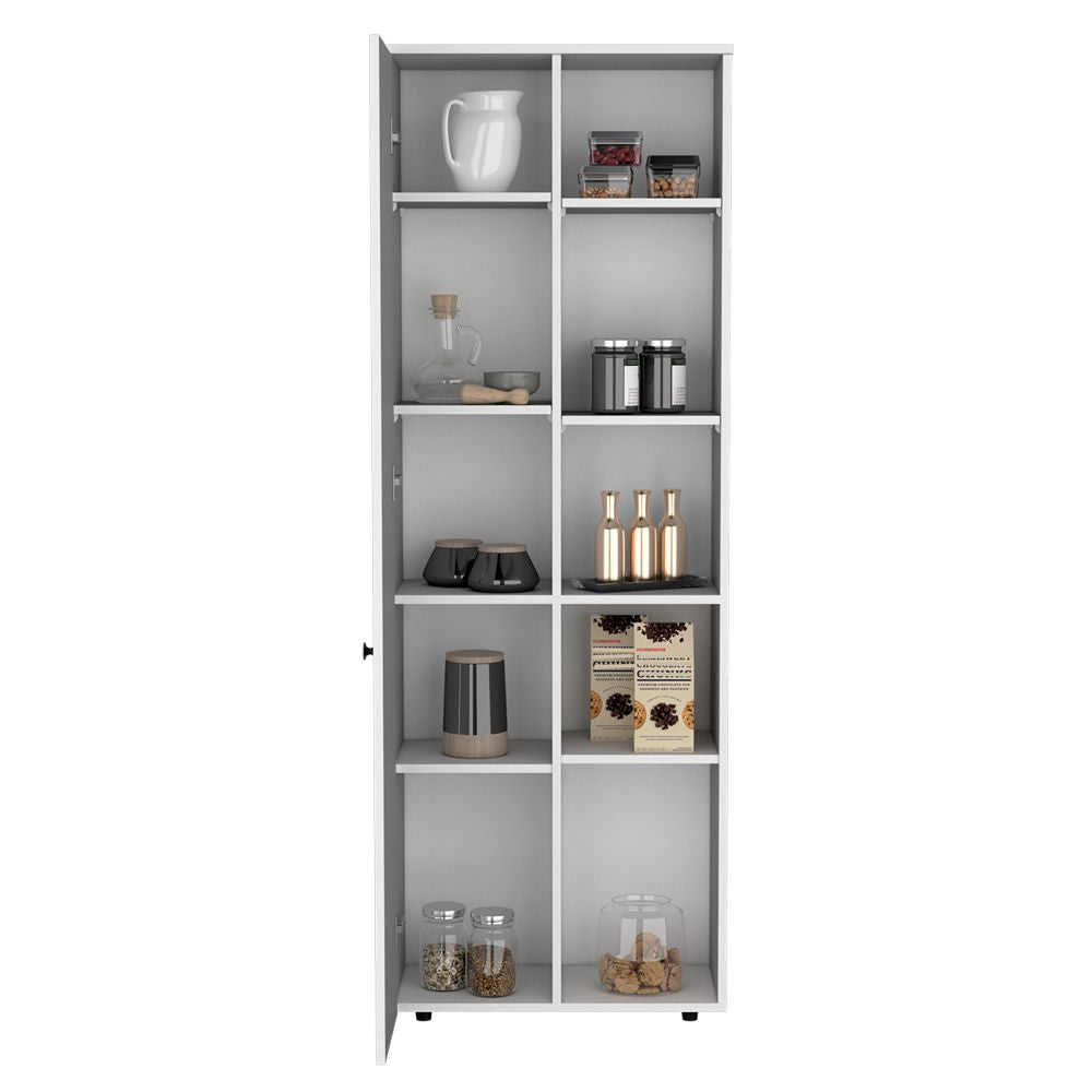 Multistorage Kitchen Pantry with Multiple Shelf Heights and Contemporary White Finish