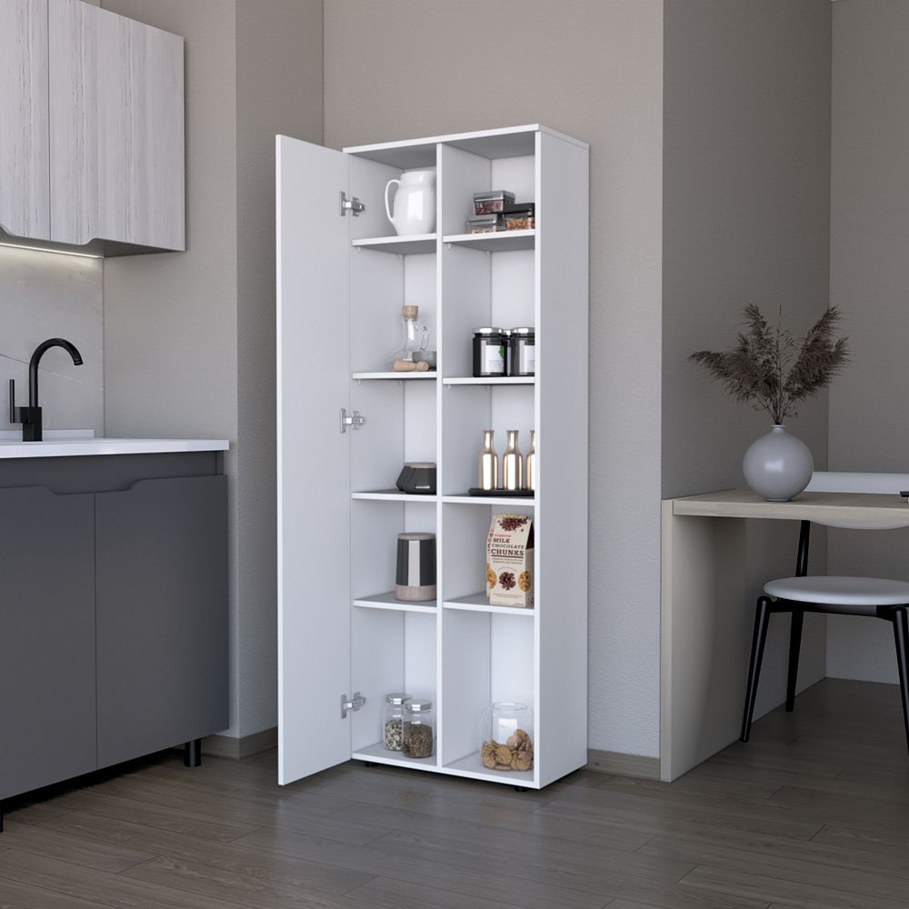 Multistorage Kitchen Pantry with Multiple Shelf Heights and Contemporary White Finish